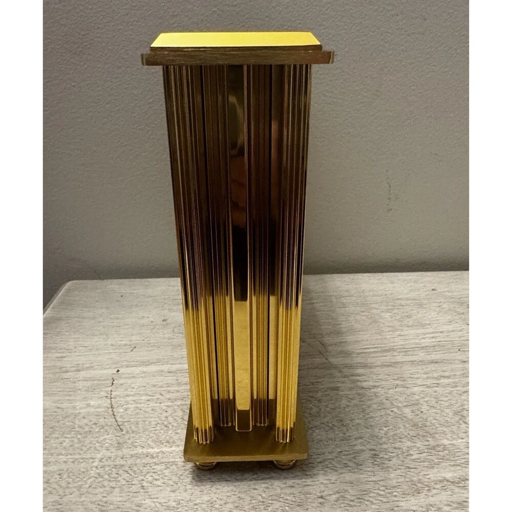 NIB Bulova B1700 Grand Prix Glass Mantel Desk Clock Gold Tone New In Box